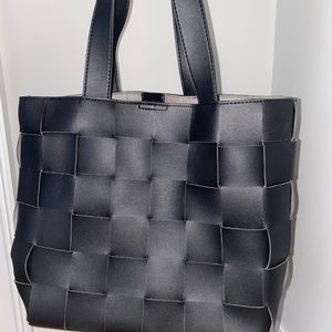 topshop black woven handbag